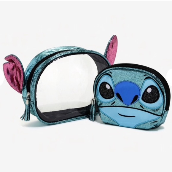 LOUNGEFLY DISNEY STITCH 2 PC. MAKEUP BAGS & FUNKO Pop! STITCH Metallic KEYCHAIN! - Picture 2 of 8